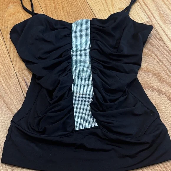 Black Rhinestone-Embellished Spaghetti Strap Top - Picture 3 of 7